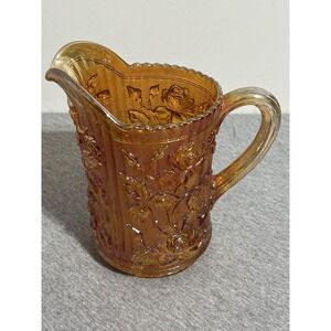 Vintage Imperial Glass Rose Pattern Carnival Glass Pitcher Iridescent Floral